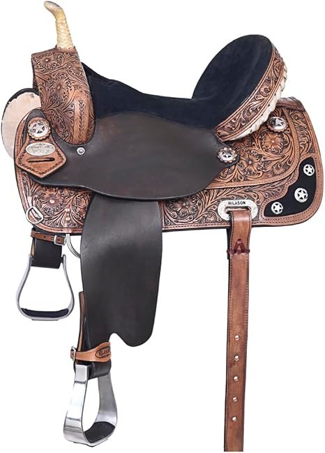 HILASON Hand-Tooled Treeless Western Saddle