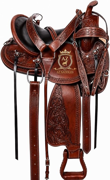 AZ Saddles Leather Western Trail Saddle Set
