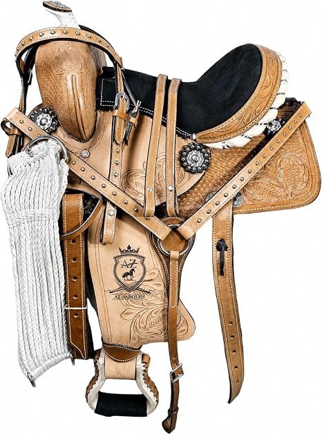AZ Saddles Hand-Tooled Barrel Saddle Set